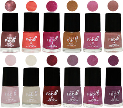 

Fabia Premium Collection 12 Piece Color Nail Polish Shades Dark Red Chrome-Peach-Light Magenta-Golden -Light Plum-Nude-Lychee-Light Cream-Maroon-Light Violet-Rani-Brinjal Purple(Pack of 12)