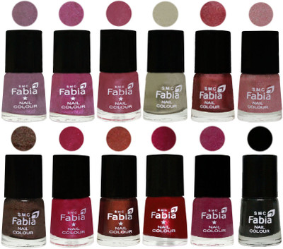 

Fabia Premium Lacquer Extra Shine Nail Polish Shades Of (12 Pcs Nail Polish) Light Violet-Rani-Pink Maroonish-Oyster-Nude Pink-Light pink-Dark Brown-Cherry Pink-Berry-Dark Magenta-Rose Pink-Black(Pack of 12)