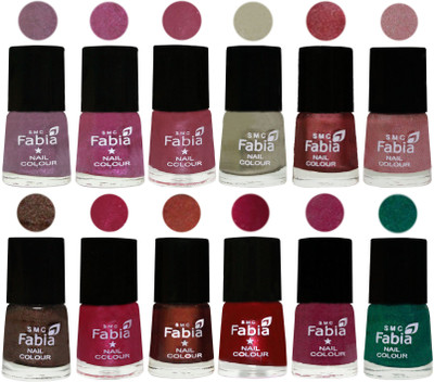 

Fabia Premium Lacquer Extra Shine Nail Polish Shades Of (12 Pcs Nail Polish) Light Violet-Rani-Pink Maroonish-Oyster-Nude Pink-Light pink-Dark Brown-Cherry Pink-Berry-Dark Magenta-Rose Pink-Green(Pack of 12)