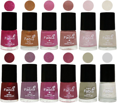 

Fabia Premium Lacquer Extra Shine Nail Polish Shades Of (12 Pcs Nail Polish) Light Magenta-Golden -Light Plum-Nude-Lychee-Light Cream-Maroon-Light Violet-Rani-Pink Maroonish-Oyster-White(Pack of 12)