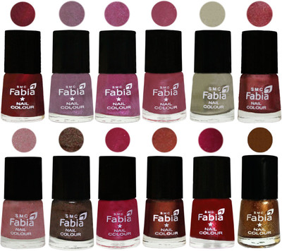 

Fabia Premium Lacquer Extra Shine Nail Polish Shades Of (12 Pcs Nail Polish) Maroon-Light Violet-Rani-Pink Maroonish-Oyster-Nude Pink-Light pink-Dark Brown-Cherry Pink-Berry-Dark Magenta-Dark Golden(Pack of 12)