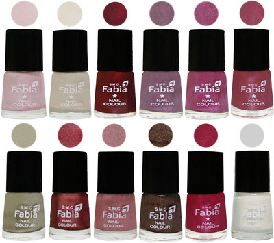 

Fabia Premium Collection 12 Piece Color Nail Polish Shades Lychee-Light Cream-Maroon-Light Violet-Rani-Pink Maroonish-Oyster-Nude Pink-Light pink-Dark Brown-Cherry Pink-White(Pack of 12)