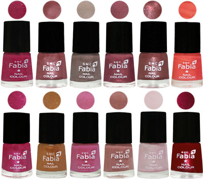 

Fabia Premium Collection 12 Piece Color Nail Polish Shades Hot Magenta-Lip-Light Beige-Dusty Pink-Dark Red Chrome-Peach-Light Magenta-Golden -Light Plum-Nude-Lychee-Dark Magenta(Pack of 12)