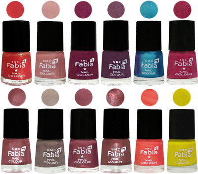 

Fabia Premium Lacquer Extra Shine Nail Polish Shades Of (12 Pcs Nail Polish) Red Orange-Shrimp Pastell-Cherry Blossom-Light Jam-Denim-Hot Magenta-Lip-Light Beige-Dusty Pink-Dark Red Chrome-Peach-Yellow(Pack of 12)