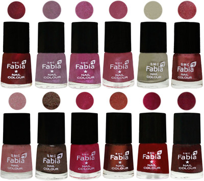 

Fabia Premium Collection 12 Piece Color Nail Polish Shades Maroon-Light Violet-Rani-Pink Maroonish-Oyster-Nude Pink-Light pink-Dark Brown-Cherry Pink-Berry-Dark Magenta-Royal Red(Pack of 12)