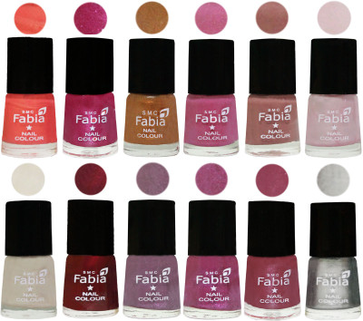

Fabia Premium Lacquer Extra Shine Nail Polish Shades Of (12 Pcs Nail Polish) Peach-Light Magenta-Golden -Light Plum-Nude-Lychee-Light Cream-Maroon-Light Violet-Rani-Pink Maroonish-Silver(Pack of 12)