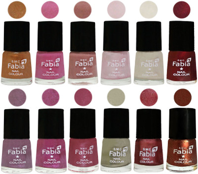 

Fabia Premium Shine & Glossy Nail Polish Collection Shades (12 Pcs Combo) Golden -Light Plum-Nude-Lychee-Light Cream-Maroon-Light Violet-Rani-Pink Maroonish-Oyster-Nude Pink-Light Jerry Coffee(Pack of 12)