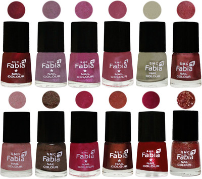 

Fabia Premium Collection 12 Piece Color Nail Polish Shades Maroon-Light Violet-Rani-Pink Maroonish-Oyster-Nude Pink-Light pink-Dark Brown-Cherry Pink-Berry-Dark Magenta-Jerry Wine(Pack of 12)