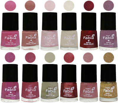 

Fabia Premium Collection 12 Piece Color Nail Polish Shades Light Plum-Nude-Lychee-Light Cream-Maroon-Light Violet-Rani-Pink Maroonish-Oyster-Nude Pink-Light pink-Light Golden(Pack of 12)