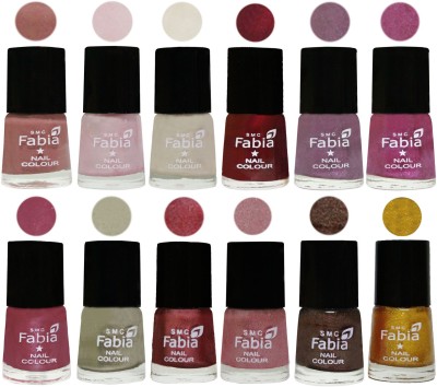 

Fabia Premium Shine & Glossy Nail Polish Collection Shades (12 Pcs Combo) Nude-Lychee-Light Cream-Maroon-Light Violet-Rani-Pink Maroonish-Oyster-Nude Pink-Light pink-Dark Brown-Jerry Golden(Pack of 12)