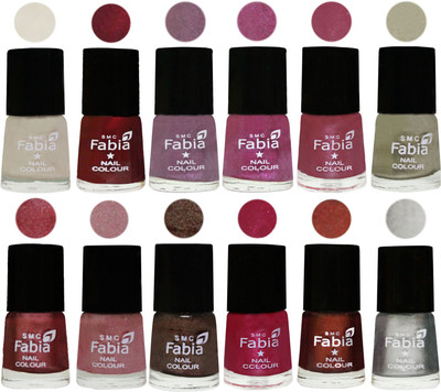 

Fabia Premium Lacquer Extra Shine Nail Polish Shades Of (12 Pcs Nail Polish) Light Cream-Maroon-Light Violet-Rani-Pink Maroonish-Oyster-Nude Pink-Light pink-Dark Brown-Cherry Pink-Berry-Silver(Pack of 12)