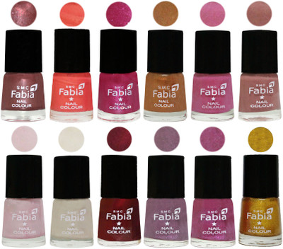 

Fabia Premium Lacquer Extra Shine Nail Polish Shades Of (12 Pcs Nail Polish) Dark Red Chrome-Peach-Light Magenta-Golden -Light Plum-Nude-Lychee-Light Cream-Maroon-Light Violet-Rani-Jerry Golden(Pack of 12)
