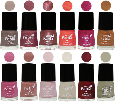 

Fabia Premium Collection 12 Piece Color Nail Polish Shades Light Beige-Dusty Pink-Dark Red Chrome-Peach-Light Magenta-Golden -Light Plum-Nude-Lychee-Light Cream-Maroon-Oyster(Pack of 12)