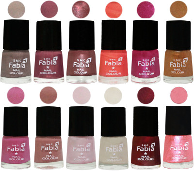 

Fabia Premium Shine & Glossy Nail Polish Collection Shades (12 Pcs Combo) Light Beige-Dusty Pink-Dark Red Chrome-Peach-Light Magenta-Golden -Light Plum-Nude-Lychee-Light Cream-Maroon-Jerry Peach(Pack of 12)