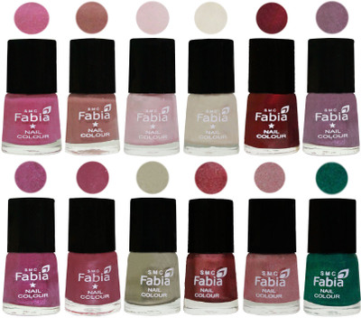 

Fabia Premium Shine & Glossy Nail Polish Collection Shades (12 Pcs Combo) Light Plum-Nude-Lychee-Light Cream-Maroon-Light Violet-Rani-Pink Maroonish-Oyster-Nude Pink-Light pink-Green(Pack of 12)