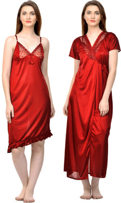 Boosah Women Nighty with Robe(Maroon)