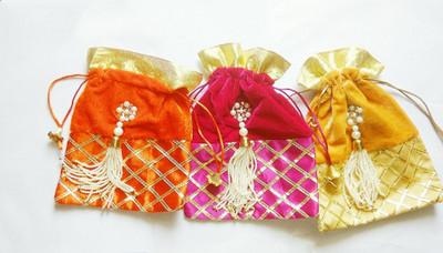 

Krishna Creations Wedding And Party Potli Bag Potli Purse In Moti Work Potli(Multicolor)