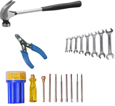 

Homelux Screwdriver Spanner WIRE CUTTER hammer Hand Tool Kit(19 Tools), Multicolor