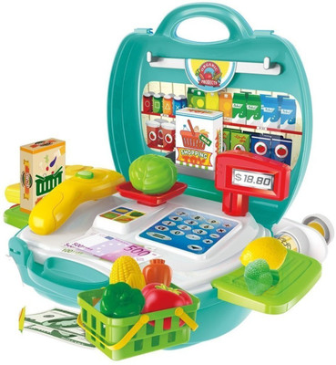 

Sajani 23 Pcs Pretend Play Super Market Organic Product Portable Suitcase Playset Toy for Kids