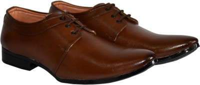 

Platly Genuine Leather Formal Shoes Lace Up For Men(Brown, Dark tan