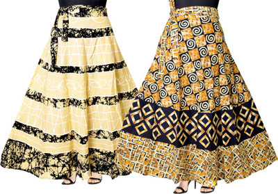 JWF Printed Women Flared Yellow, Beige Skirt JWF Printed Women Flared Yellow, Beige Skirt