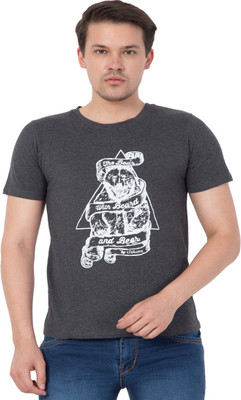 AERO FASHION Printed Men Round Neck Grey T-Shirt