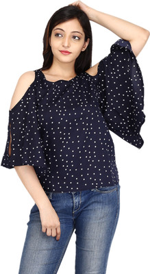 INDI BARGAIN Casual 3/4 Sleeve Printed Women Blue Top