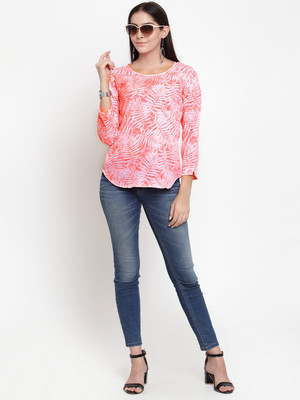 TANDUL Casual 3/4 Sleeve Printed Women Orange Top
