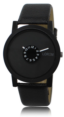 

LOREM LR25 Black-Round Leather Watch - For Men