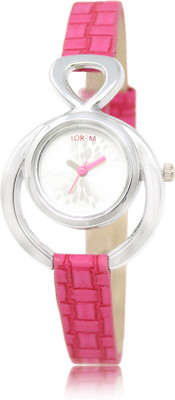 

LOREM LR205 Silver-Pink Round Beutiful Shining Leather Watch - For Women