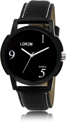 

LOREM LR06 Black-Round Leather Watch - For Men
