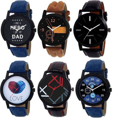 

Montres New Stylish Designer Dial Leather Strap Combo Pack Of 6 MW015 Watch - For Men