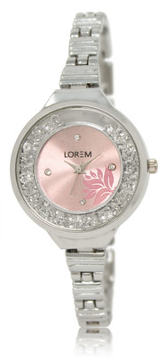 

LOREM LR226 Pink-Silver Round Diamond Studded Metal Watch - For Women