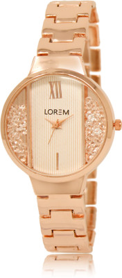 

LOREM LR217 White-Rose Gold Round Diamond Studded Metal Watch - For Women