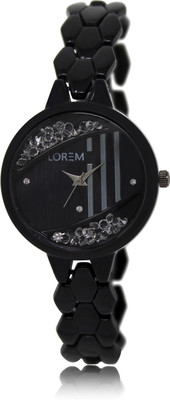 

LOREM LR221 Black-Round Diamond Studded Metal Watch - For Women