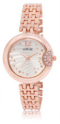 

LOREM LR228 Silver-Rose Gold Round Diamond Studded Metal Watch - For Women