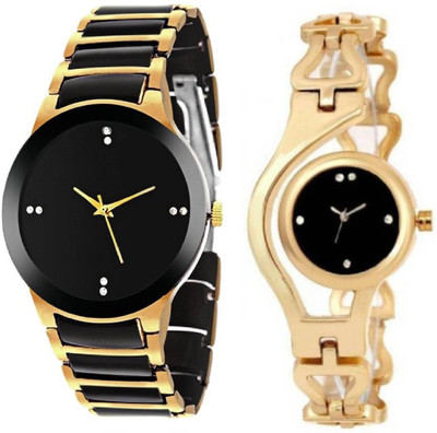 

TUTILE TTCGBIIkCHAINGLD01 TUTILE New Stylish GOLD-BLACK Couple WATCH FOR MEN AND WOMEN,Watch for girls and boys Watch - For Couple