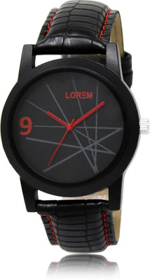 

LOREM LR08 Black-Round Leather Watch - For Men