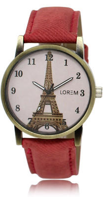 

LOREM LR230 White-Red Round Eiffel Tower Leather Watch - For Women