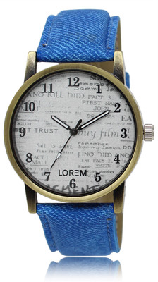 

LOREM LR28 White-Blue Round News Paper Leather Watch - For Men