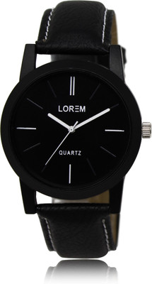 

LOREM LR05 Black-Round Professional Plain Leather Watch - For Men