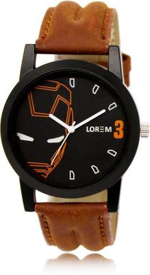 

LOREM LR04 Black-Orange Round Ironman Leather Watch - For Men