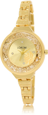 

LOREM LR224 Gold-Round Diamond Studded Metal Watch - For Women