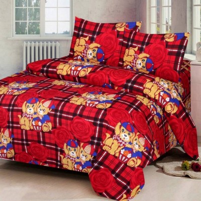 Shivay7Star 144 TC Microfiber Double Cartoon Flat Bedsheet(Pack of 1, CARTOON CHECK RED)