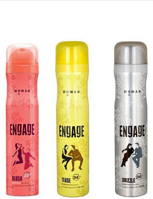 

Engage deodorant DRIZZLE,TEASE,BLUSH(450 ml ,pack of 3) Deodorant Spray - For Women(450 ml, Pack of 3)