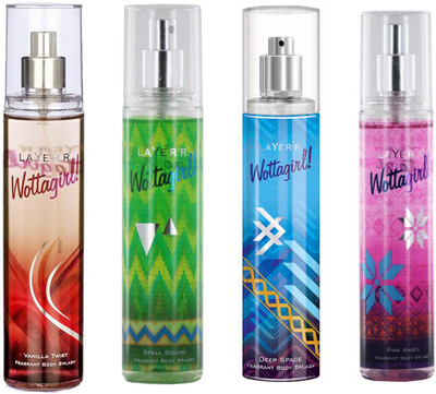 

LAYERR WOTTAGIRL PINK ANGEL DEODORANT 135 ML+WOTTAGIRL DEEP SPACE DEODORANT 135 ML+WOTTAGIRL VANILA TWIST DEODORANT 135 ML+WOTTAGIRL SPELL BOUND DEODORANT 135 ML Deodorant Spray - For Men & Women(135 ml, Pack of 4)