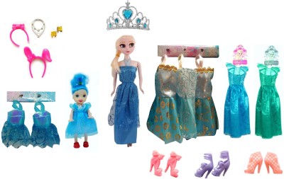 

HALO NATION Beautiful Frozen Doll Set with Accessories, Makeup Set Wardrobe Dresses Combo Doll Set for girls (Blue Set)(Blue)