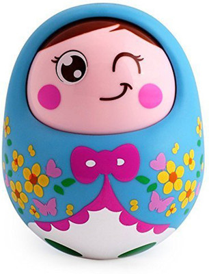 

IndusBay Push And Shake Wobbling Tumbler doll Non Toxic Durable Roly Poly with Soothing bell sound - Blue Rattle(Blue)