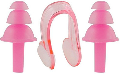 

QUINERGYS ™ Soft Pink - Reusable Soft Silicone Swimming Earplugs and Nose Clip Swimming Ear Nose Protector Sets Packaged by Transparent Plastic Box Ear Plug & Nose Clip(Pink)