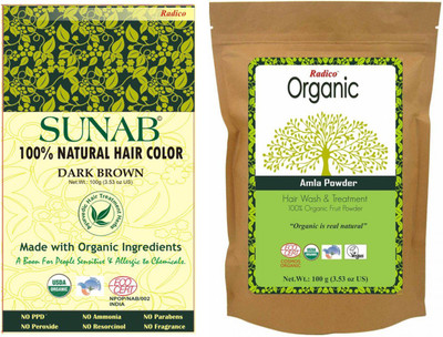 

RADICO 100%NATURAL DARK BROWN+100%ORGANIC AMLA POWDER Hair Color(DARK BROWN)